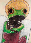 Sir Frog of Sainthood  #VAG-010,  Original Acrylic on Canvas: 48  x  68 inches   $11700;  Stretched and Gallery Wrapped Limited Edition Archival Print on Canvas: 40 x 56 inches   $1590.  Custom  sizes, colors, and commissions are also available.  For more information or to order, please visit our ABOUT page or call us at   561-691-1110.