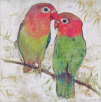 Love Birds  #SMR-008,  Original Acrylic on Canvas: 40  x  40 inches   $3600;  Stretched and Gallery Wrapped Limited Edition Archival Print on Canvas: 40 x 40 inches   $1500.  Custom  sizes, colors, and commissions are also available.  For more information or to order, please visit our ABOUT page or call us at   561-691-1110.