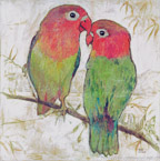 Love Birds  #SMR-008,  Original Acrylic on Canvas: 40  x  40 inches   $3600;  Stretched and Gallery Wrapped Limited Edition Archival Print on Canvas: 40 x 40 inches   $1500.  Custom  sizes, colors, and commissions are also available.  For more information or to order, please visit our ABOUT page or call us at   561-691-1110.