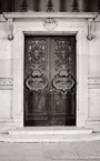 Doors , Paris France #YNL-775.  Black-White Photograph,  Stretched and Gallery Wrapped, Limited Edition Archival Print on Canvas:  40 x 68 inches, $1620.  Custom Proportions and Sizes are Available.  For more information or to order please visit our ABOUT page or call us at 561-691-1110.