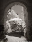 Cafe , Positano Italy #YNL-901.  Infrared Photograph,  Stretched and Gallery Wrapped, Limited Edition Archival Print on Canvas:  40 x 56 inches, $1590.  Custom Proportions and Sizes are Available.  For more information or to order please visit our ABOUT page or call us at 561-691-1110.